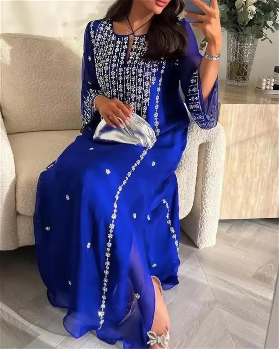 Customized Long Sleeves Evening Dresses Beadings A-line Chiffon Ankle Length Prom Dresses Luxury Party Dresses for Special Ocn image 2