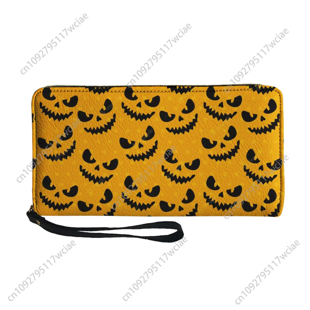 Dompet Kustom Halloween Pumpkin Clown Dompet Panjang Ritsleting Pria Wanita Dompet Panjang Cetak Ganda Tas Hadiah Dompet Portabel