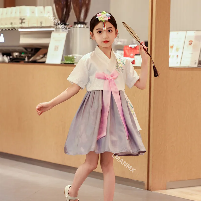 New girls' princess dress, Korean ethnic clothing, children's improved Korean clothing, summer short sleeved shirt