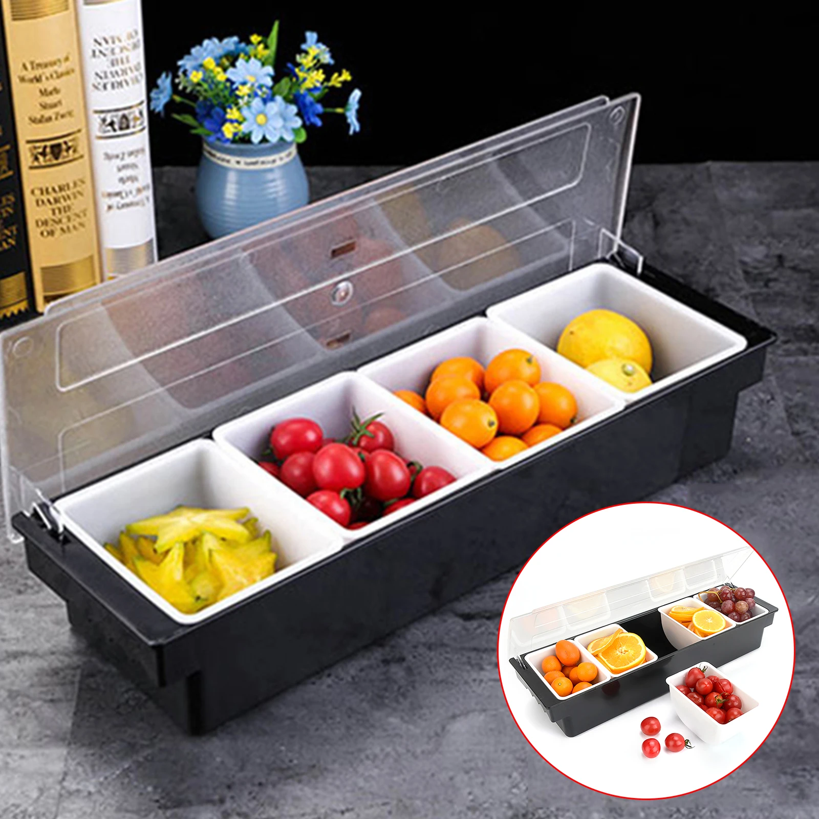 3/4/5 Trays Fruit Box Black/White Condiment Organizer Tableware for Restaurant Buffet and Bar Picnic Refrigerator Barbecue