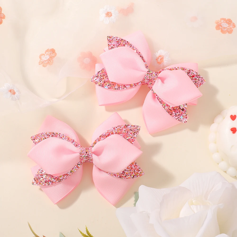 2 stks Nieuwe Pailletten Strikken Haarspeldjes Meisjes Kids glanzende Haarspeld Mode Hoofddeksels Hoofdtooi Kinderen Haaraccessoires Geschenken Groothandel