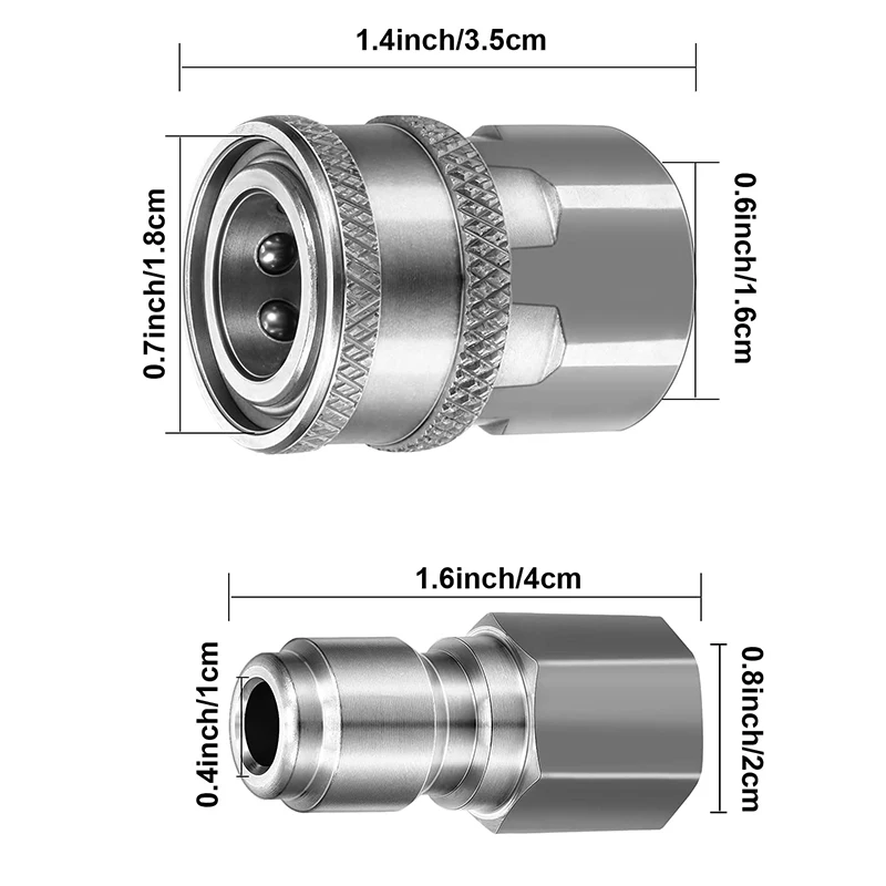 3/8 Inch 304 Stainless Steel Male and Female Quick Connector Kit Pressure Washer Adapter Set Quick Connector Plug image 3