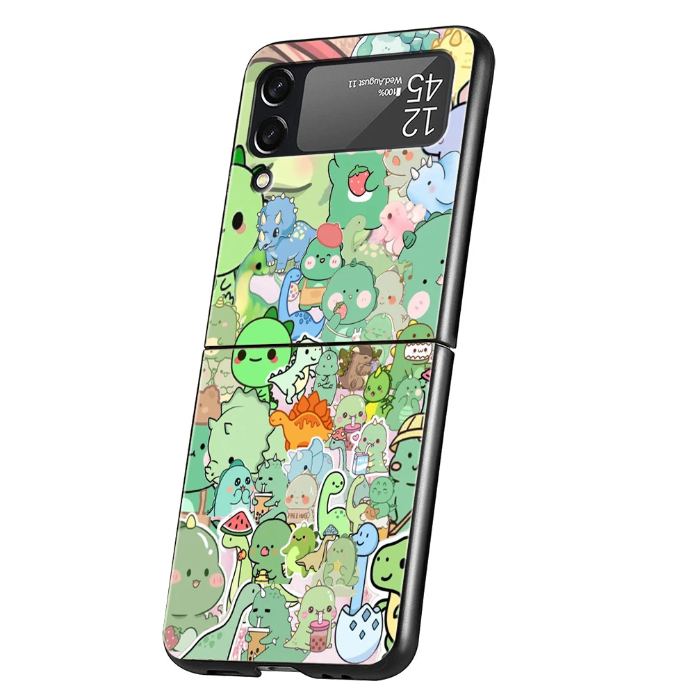 Hard PC Phone Case For Samsung Galaxy Z Flip 8 7 6 5 4 Black Cover For Galaxy Z Flip 3 Foldable Capas Dino King Floral Dinosaur