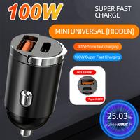 200W Mini Dual USB Car Charger Quick Charge QC 3.0 Type C Car Fast Charging For iPhone 14 13 Huawei Samsung Xiaomi