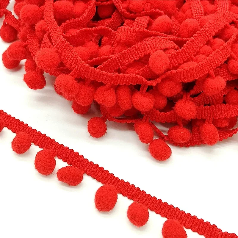 20Yards Pom Pom Lace Trim Ball Ribbon Pompom Fringe Trim Ribbon Sewing Lace Kintted Fabric Handmade Lace DIY Craft Accessories