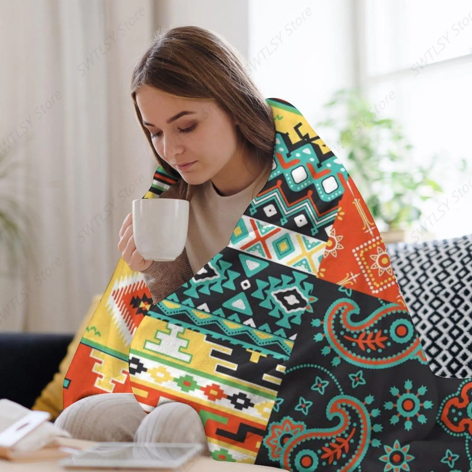 Soft and Warm Throw Blankets for Couch Sofa and Bed, Compatible with Native American Colorful, Cute Fleece Blankets Gift