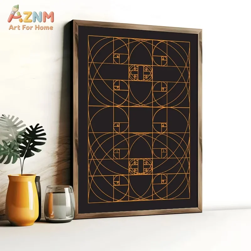 AZNM Golden Ratio Fibonacci Spiral Canvas Wall Art Abstract Geometric Line Art Math Science Minimalist Modern Decor Poster Unfra