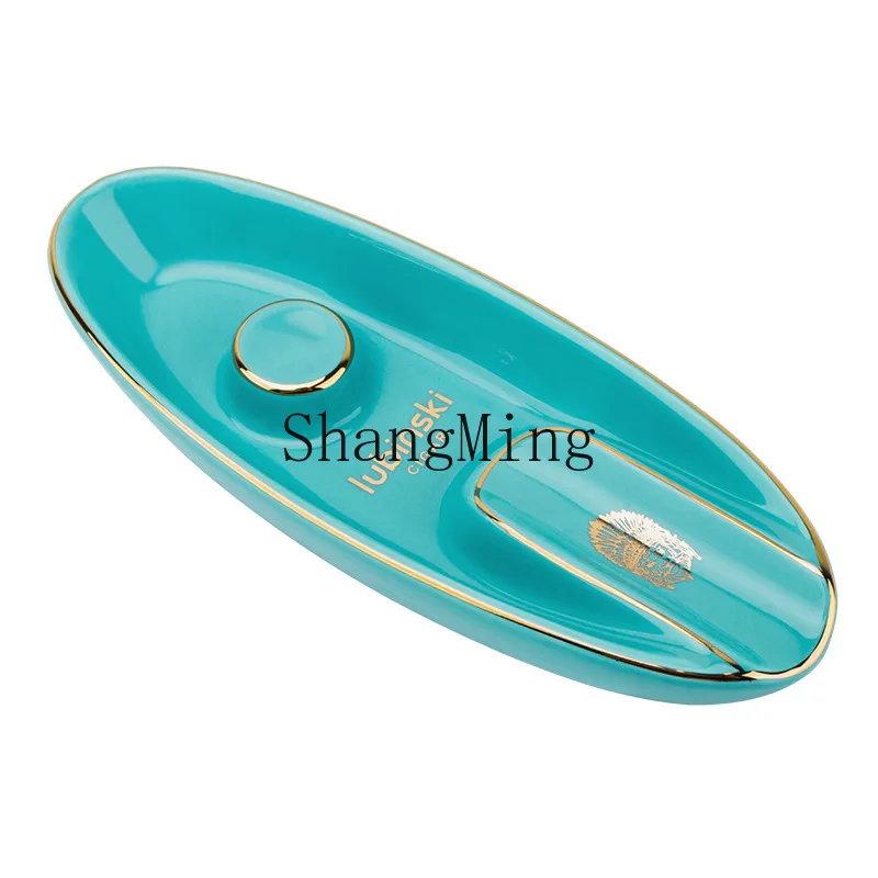 

CL Cigar Ashtray Ship Type Ceramic Gold Painted Single Smoke Slot Portable Cigar Tank
