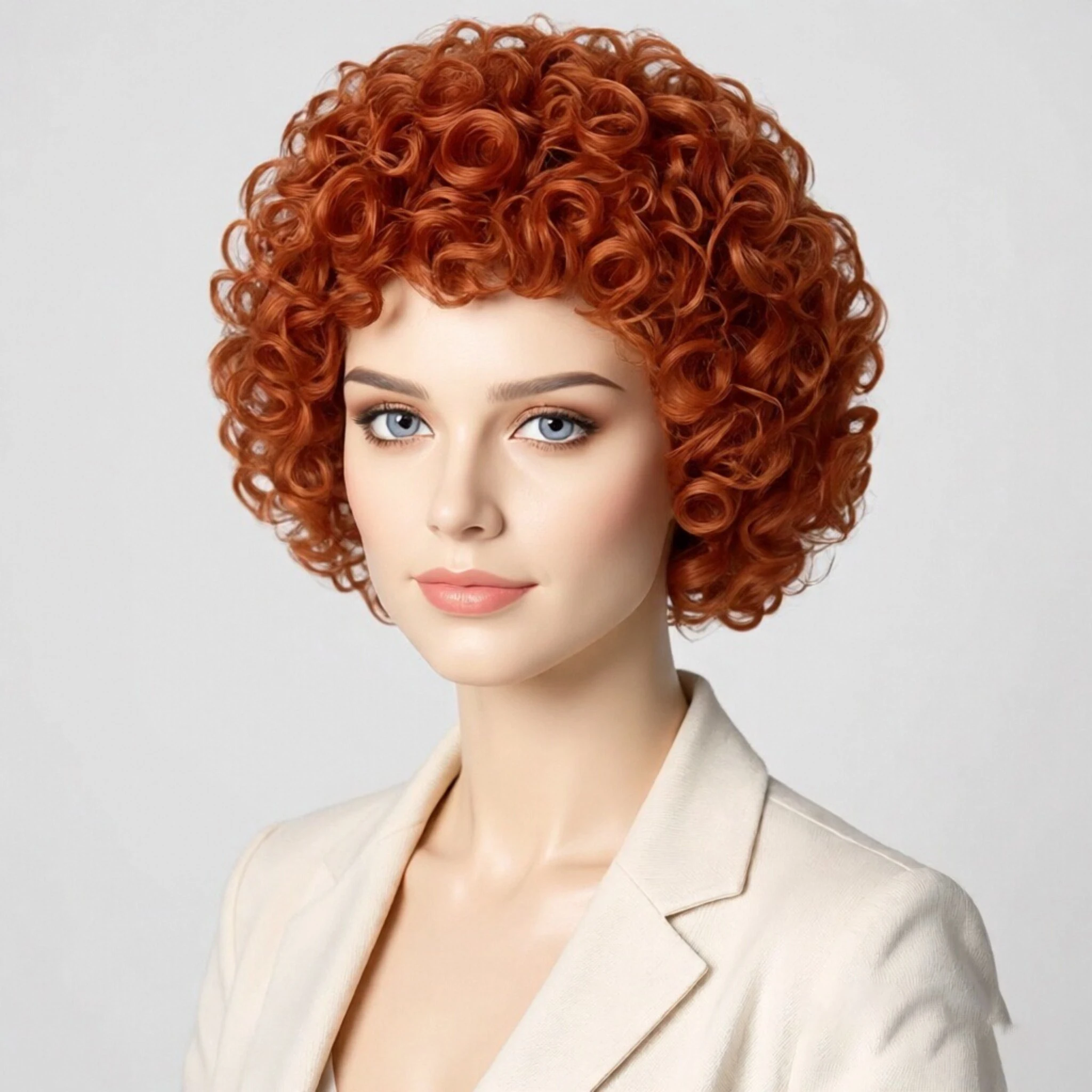 Rust Orange Short Fluffy Curly Synthetic Cosplay Wig Afro Style Hair Wig Adult Men Women Halloween Party Cosplay Daily Fashion