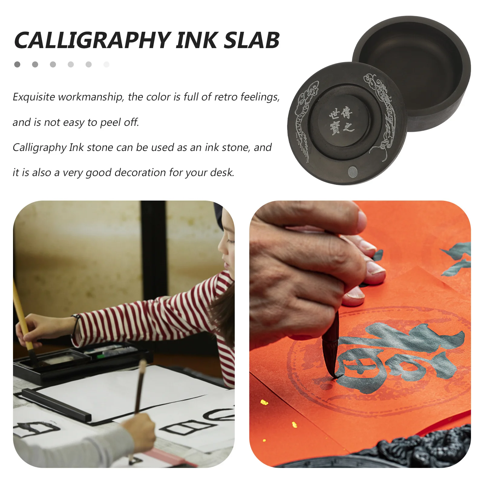 

Lidded Inkstone Calligraphy Inkwell Durable Ink Holder Preserve Grinding Inkstone for Painting Writing Drawing