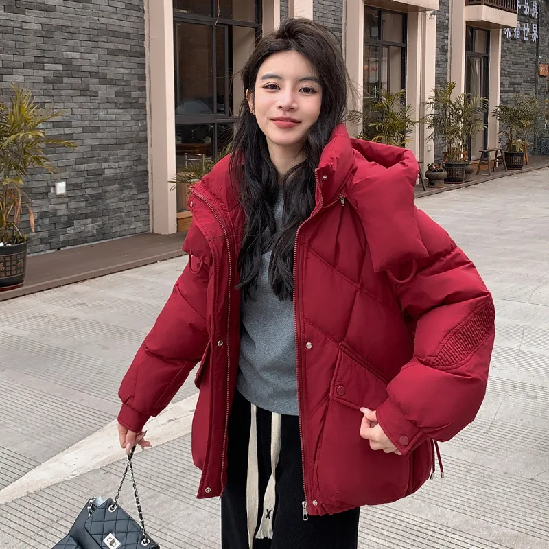 Short Coats Parkas Women Hooded Zipper Jackets Stand Collar Solid Thick Warm Y2k Streetwear Elegant Jacket Autumn Winter 2025