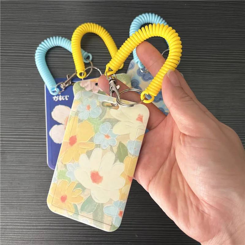 ID Holder Hard Plastic School Stationery Flowers Card ID Card Case Anti-lost Name Card Holder Spring Lanyards Badge Tag Works