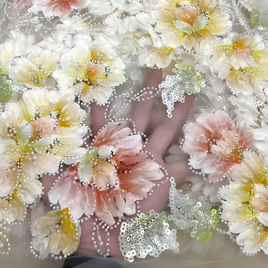 

Luxury African Sequin Net Lace Fabric High Quality Nigerian Embroidered Mesh Tulle Lace For Sewing Women Wedding Party Dress