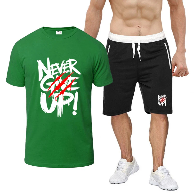 

2025 Summer Not Afraid Of Failure Print Men's New Nine-color Short-sleeved Breathable Set T-shirt+ Sports Pants Thin Suit