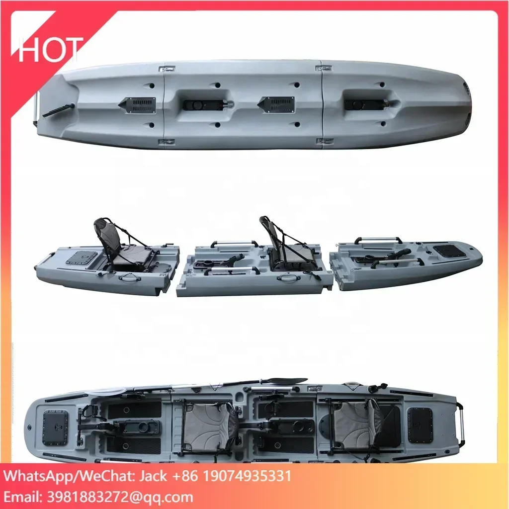 Factory Custom Hot Sale 3 Section Modular 2 Seats Detachable Fishing Kayak With Pedal Drive Motorized Kayak For Sale