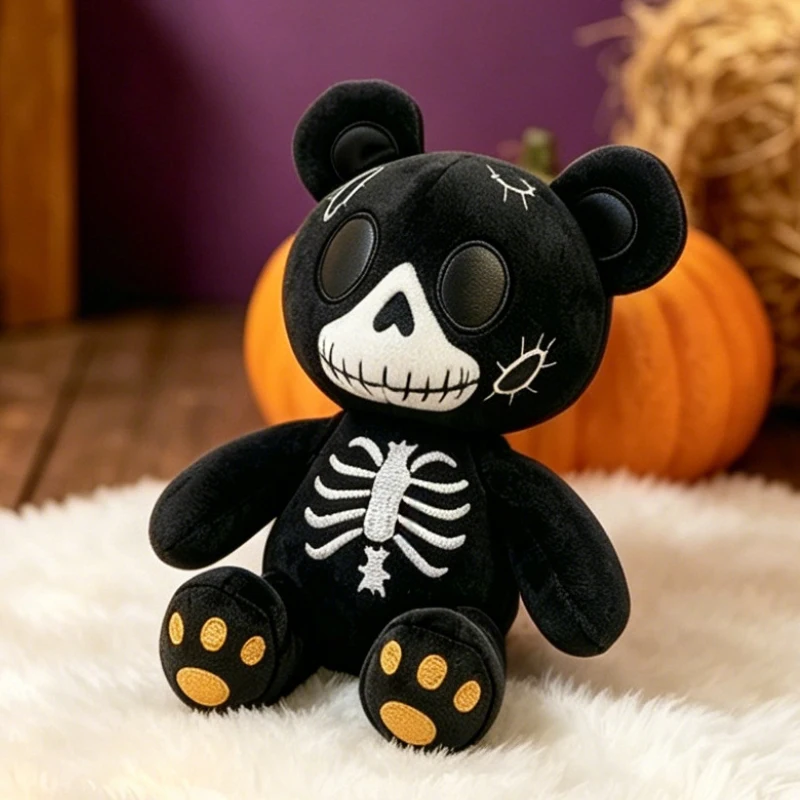Skeleton Bear Plush Toy Gothic Skull Teddy Stuffed Animal Cartoon Doll Cute Halloween Decor Collectible Soft Unique Child Gift