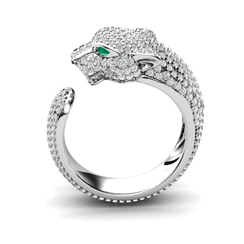Fashion Full Crystal Inlaid Leopard Ring Opening Unisex Ring Party Jewelry Gift image 6