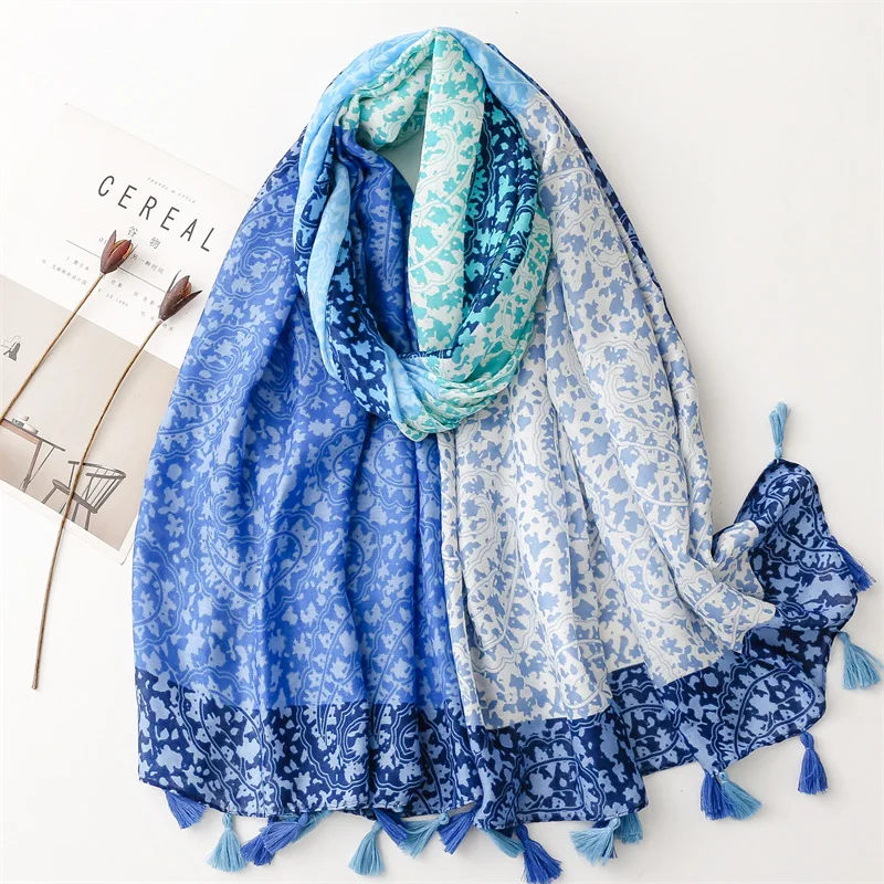 

2023 New Beautiful Paisley Pattern Tassel Scarf Shawls Soft Long Women Floral Beach Wrap Hijab Scarves 5 Color Free Shipping