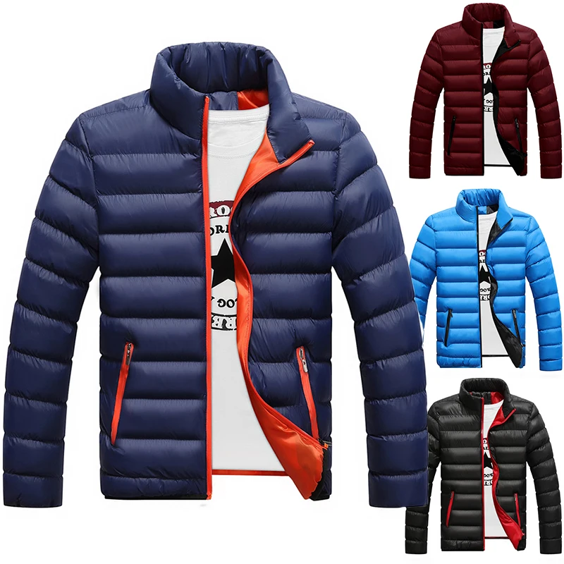 M-5XL 남성용 두꺼운 재킷 스탠드 넥 지퍼, 따뜻한 대비 색상, 짧은 재킷, 슬림 피팅 및 다목적 재킷, 겨울 신상