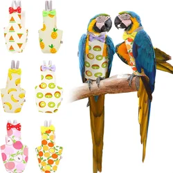 Parrot Diaper with Bowtie Cute Colorful Fruit Floral Cockatiel Pigeons Small Medium Large Pet Birds Flight Suit Clothes Washable