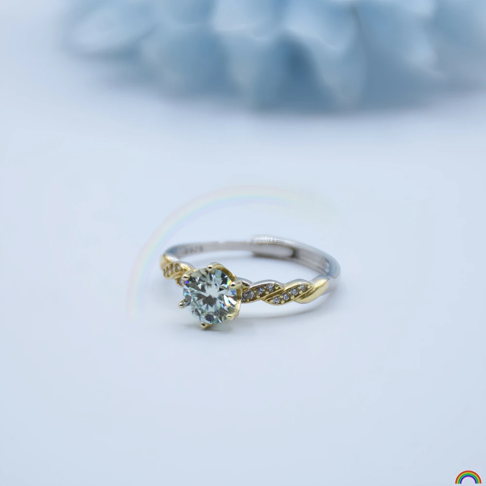 S925 silver inlaid moissanite diamond ring, super sparkling star river silver living mouth design, ring jewelry for women Rwbuye