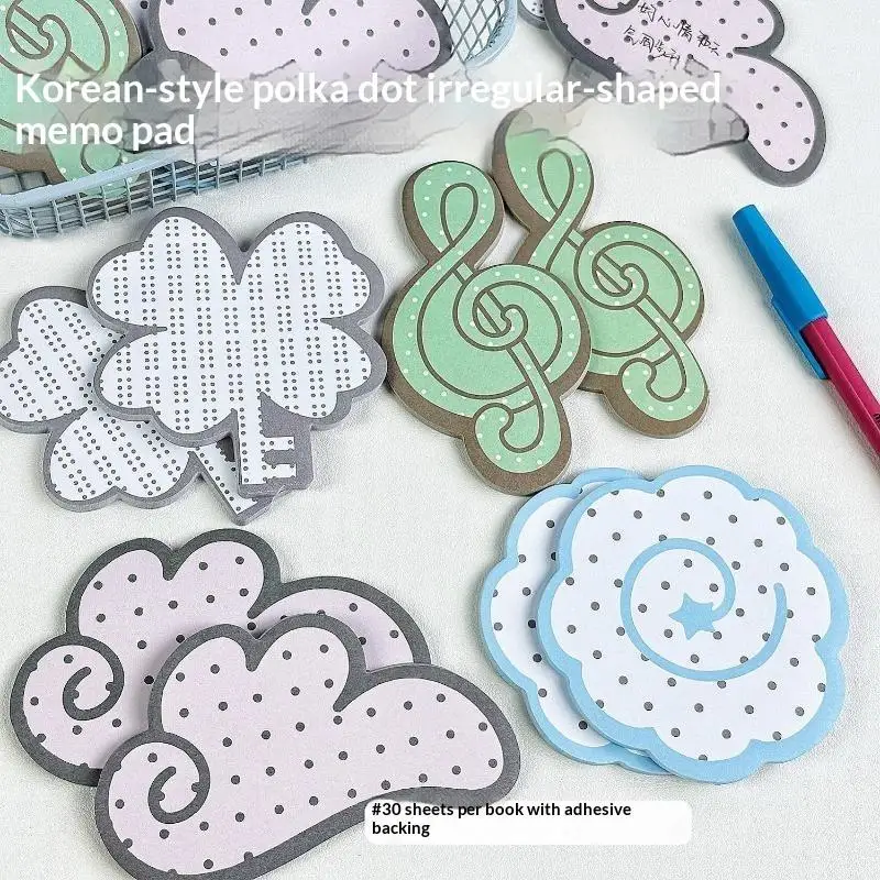 Kawaii Polka Dot Irregular Shaped Self Adhesive Sticky Notes 30 Sheets Each For School Office Daily Note Taking