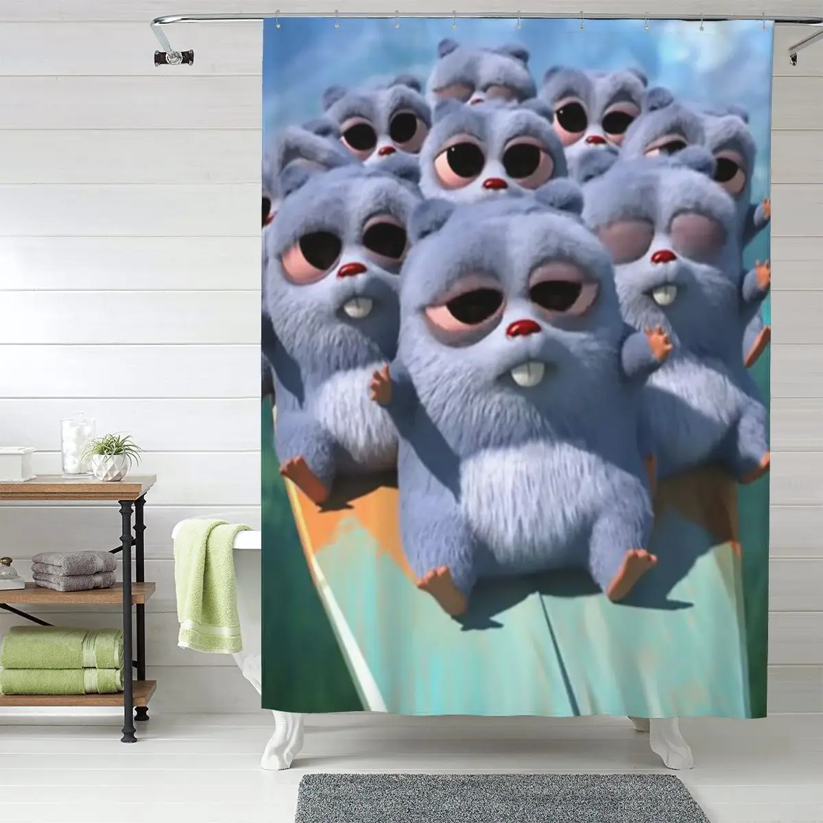 

Анимационная занавеска для душа с изображением Гриззи и леммингов, полиэстеровая, водонепроницаемая, с крючками