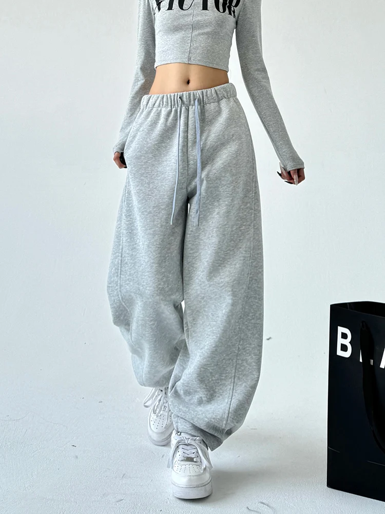 클래식 다용도 화이트 스포츠 팬츠 여성용 가을 신상 슬레 커프드 캐주얼 루즈 와이드 레그 팬츠