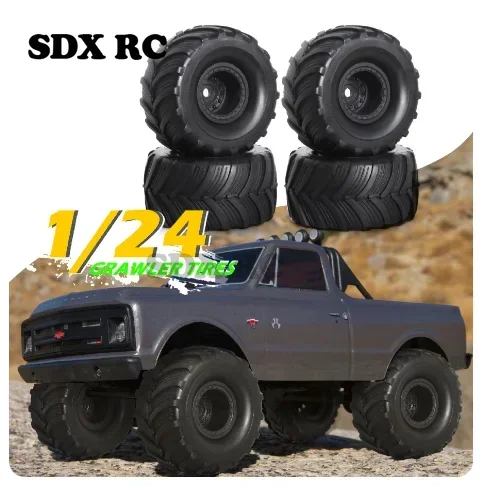 Monster Truck Roda Jante Pneus Set, 1:18 TRX4M 1/24 FMS FCX24 Axial SCX24 AX24 RC Crawler, Peças de atualização do carro, 52mm, 1.0 ", 4 peças