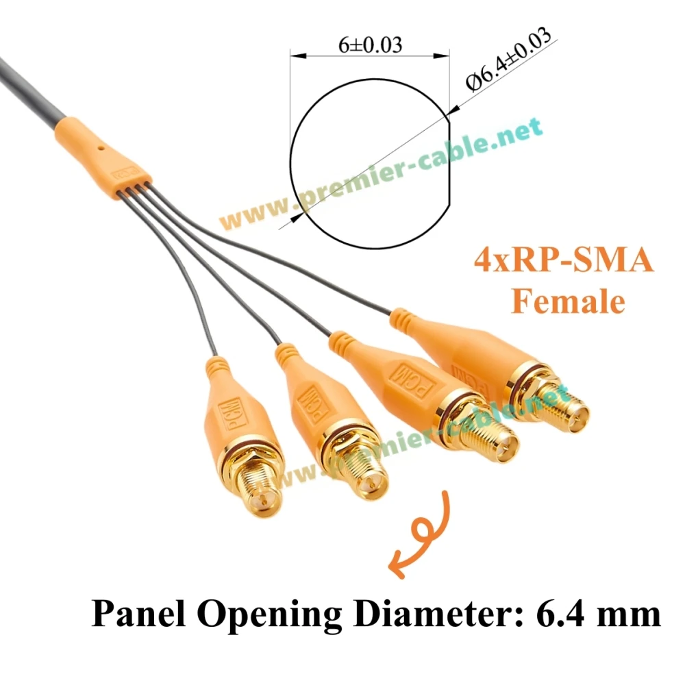 4-in-1 RP-SMA Stecker auf Buchse Schottkabel 50 Ohm Verlustarmes HF-Koaxial-Verlängerungskabel 4x4 MIMO für Antenne, WLAN-Router, GPS – Detail 3