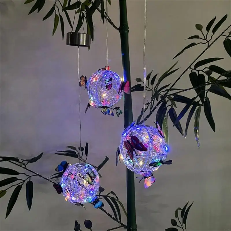 Solar Butterfly Ball Light Glowing Charm Pendant Household Accessory for Home Bedroom Dormitory Window Decoration C5AD
