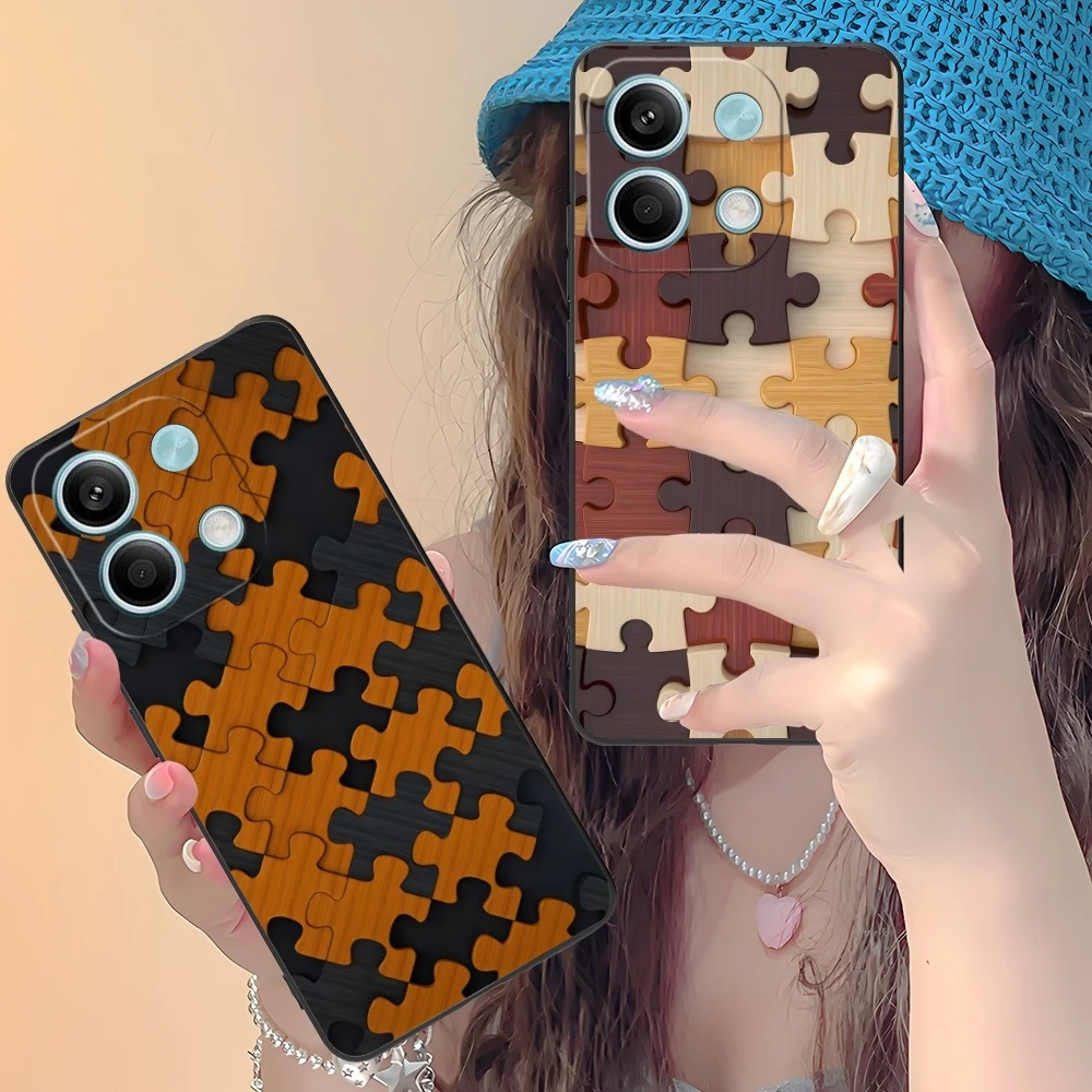 Puzzle Pretty Fashion Mobile Cell Phone Case for Xiaomi Redmi Note 13 12 11 10 9 8 7 6 S A Pro Lite Plus 5G Black Cover Shell