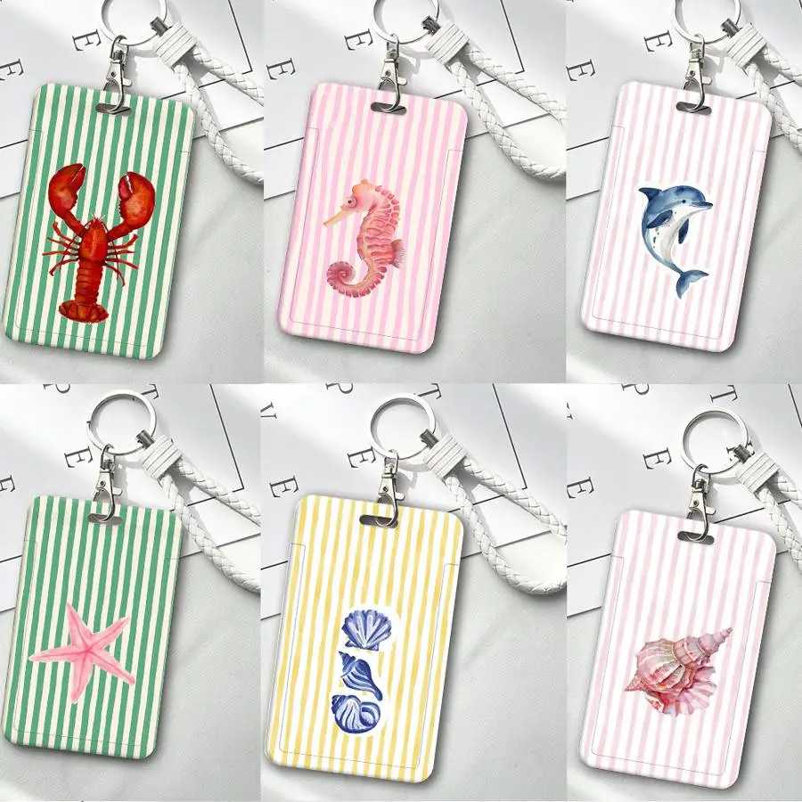 Cover Case 1Pc Card Holder Retractable Credit Card Holders Holders Child Bus with lanyard Bank ID Badge Ocean Life Theme Striped