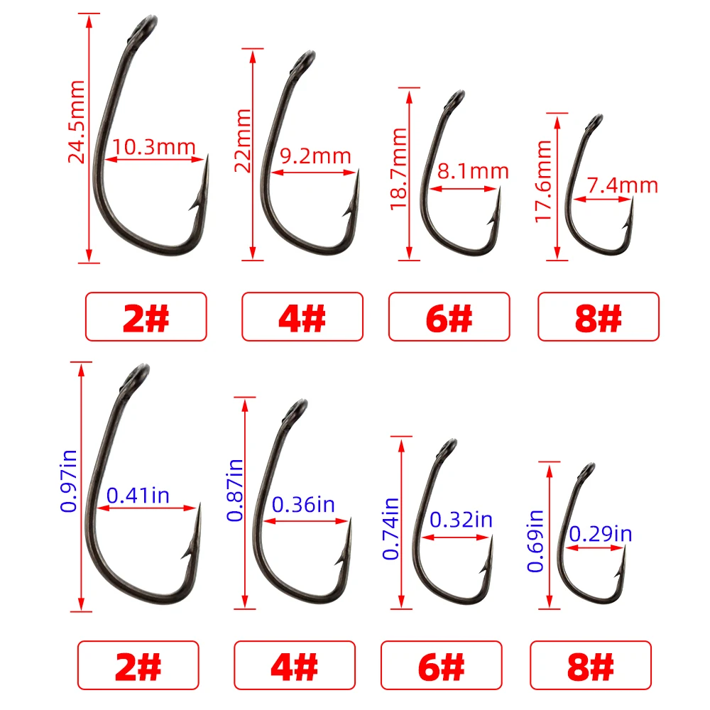 15pcs PTFE Coated High Carbon Steel Barbed Fish Hook With Eye Carp Fishing Accessories X702