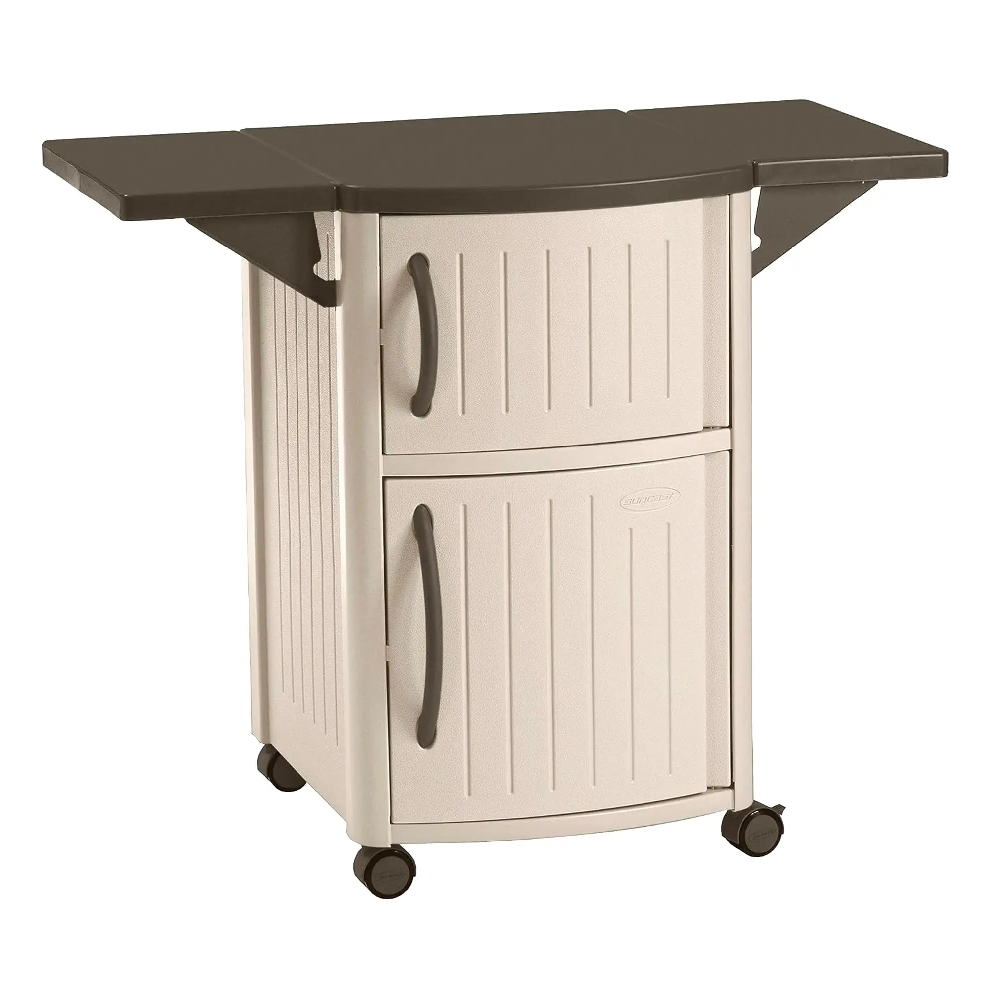 Outdoor Grilling Prep Station Table with Storage, Taupe/Brown