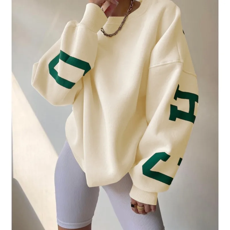 Women's Tops Autumn Winter Hundreds Of Casual Tops Fashion O-Neck Loose Letter Printed Long Sleeve Sweatshirt Street Style Women