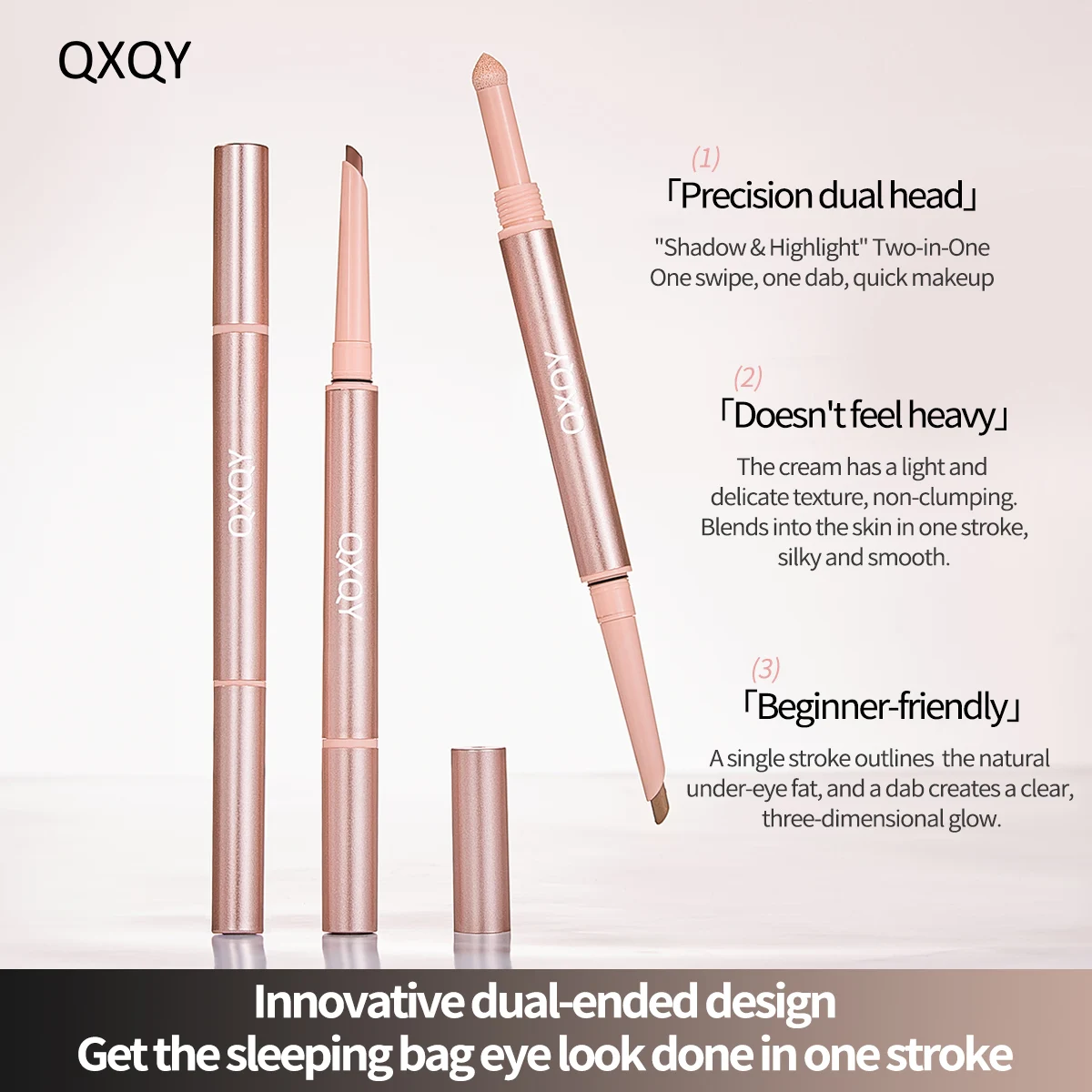 QXQY Double Headed Silkworm Pen with Brush Head, Full Eyes, Three Dimensional Big Eyes Peach Blossom Pink Makeup view 6