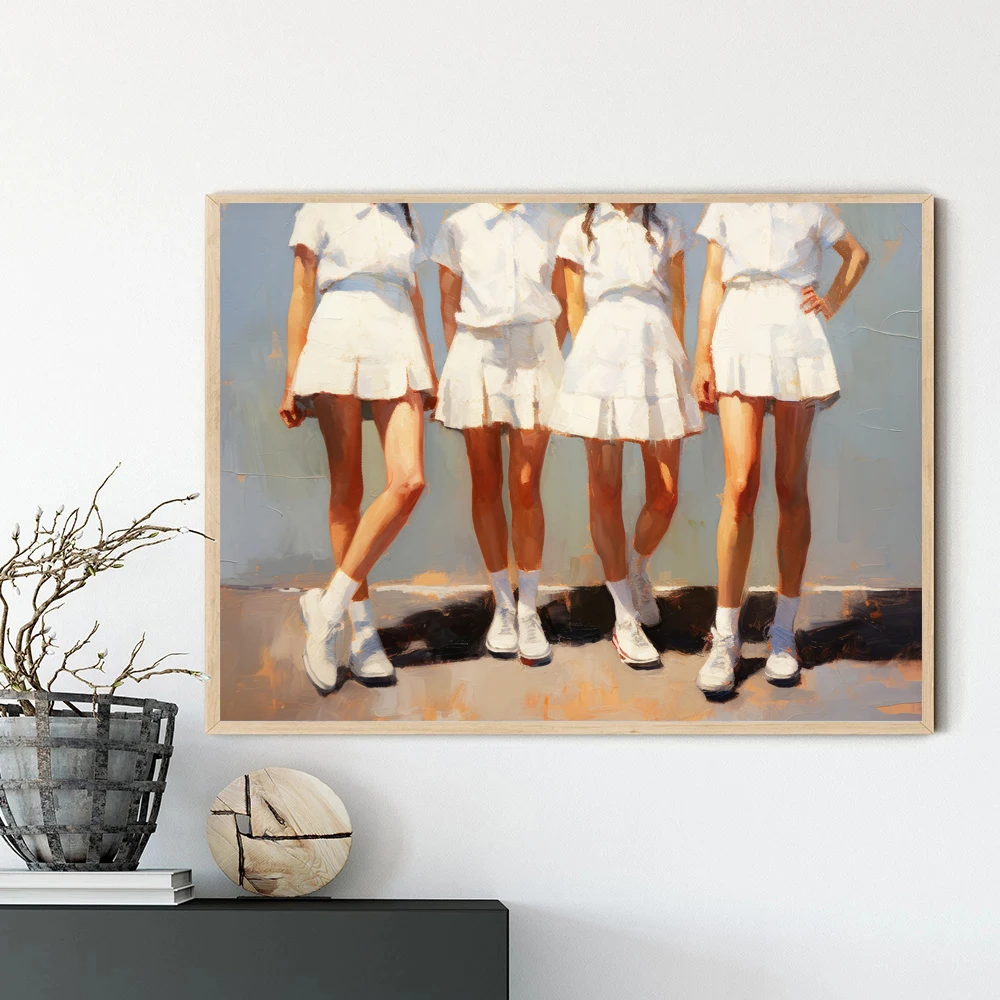 Retro Youth Oil Painting Students Wearing Sneakers High Heels Long Boots Posters Canvas Prints Art Home Room Wall Decoration