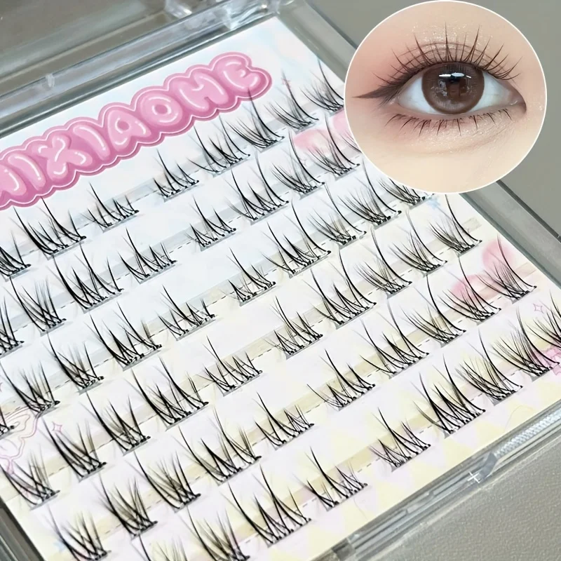 Mixiaohe Glue-Free Natural Lashes 60 Clusters C Curl 10-13mm Reusable Self-Adhesive DIY Daily Photo Makeup