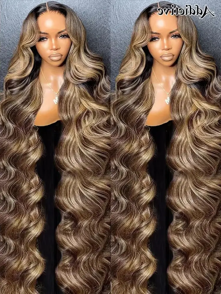 

P4/27 Highlight Ombre Brown Body Wave 13x6 Human Hair Wig Honey Blonde Colored 13x4 HD Lace PrePlucked 40 50 Inch Wigs For Women