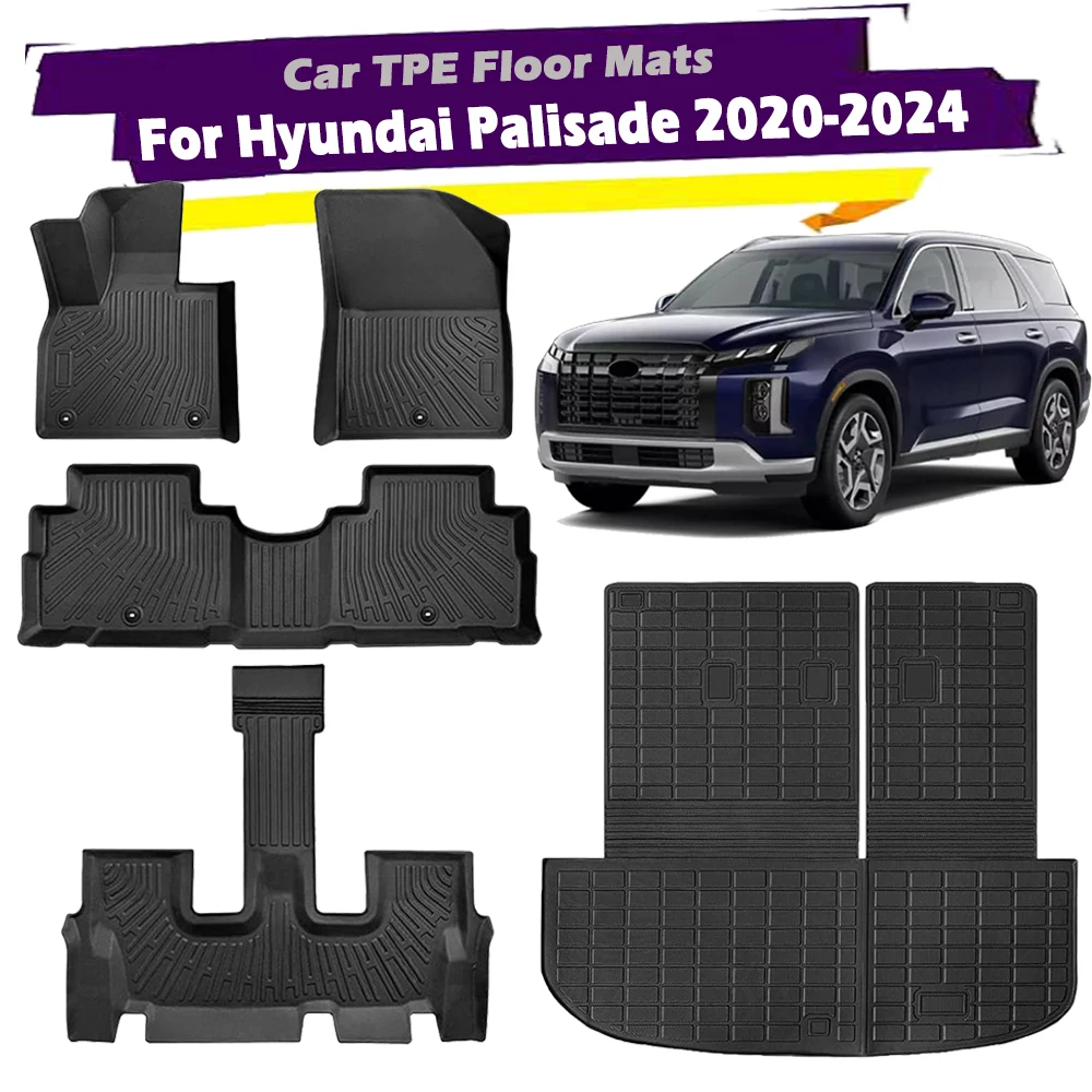 For Hyundai Palisade 2022-2024 TPE Floor Mats,All Weather Waterproof 3D Trunk Mats with Backrest Mat Protector Accessories