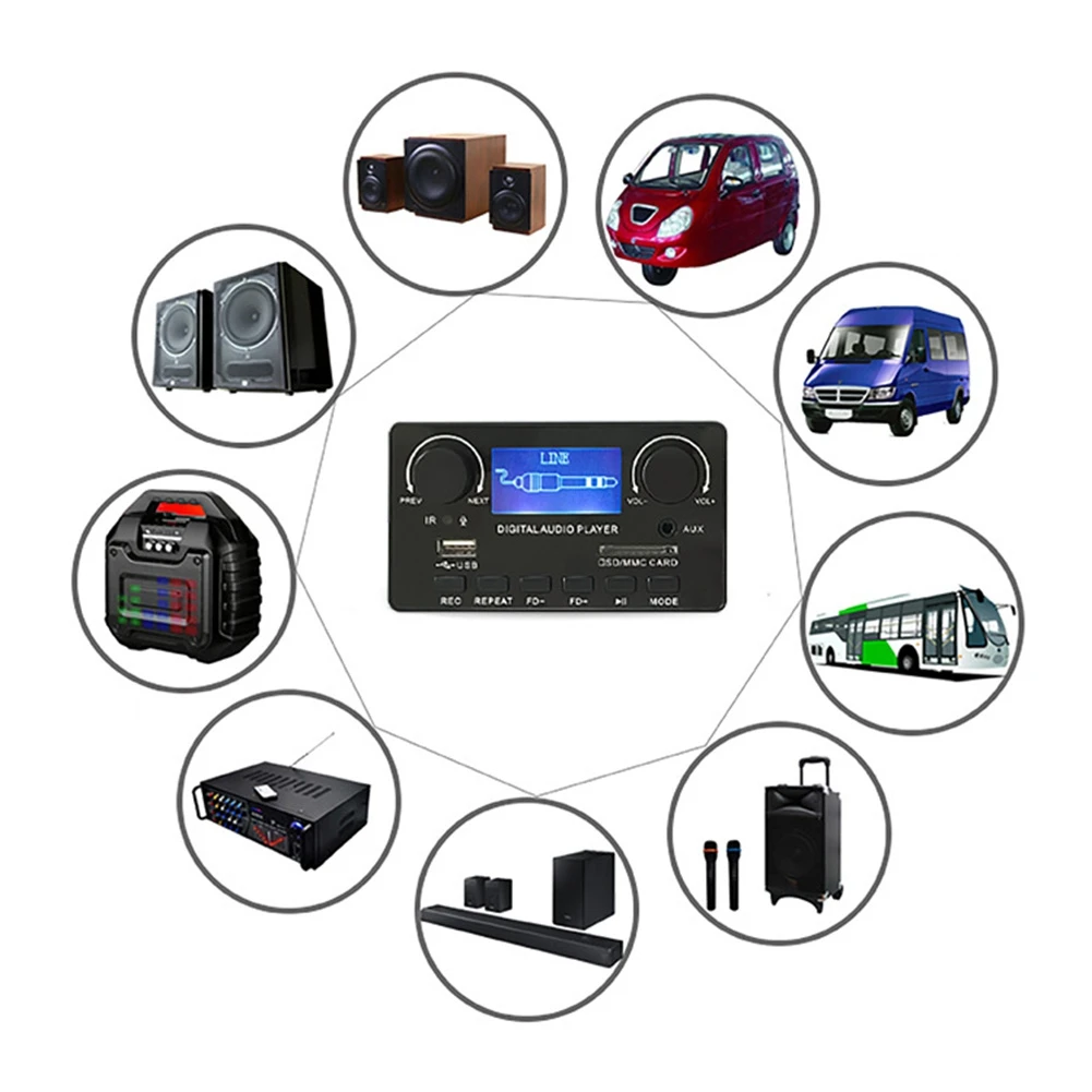 A57G-Bluetooth 5.0 MP3 Decoder Board Support Handsfree Recording FM DC 12V MP3 WMA WAV APE FLAC Audio Player for Car