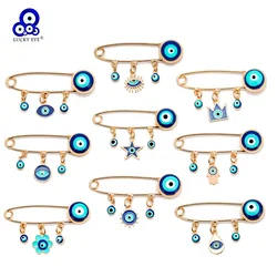 Lucky Eye Blue Turkish Evil Eye Brooch Pin for Women Men Dropping Oil Flower Crown Star Hamsa Hand Charm Fashion Jewelry BD52