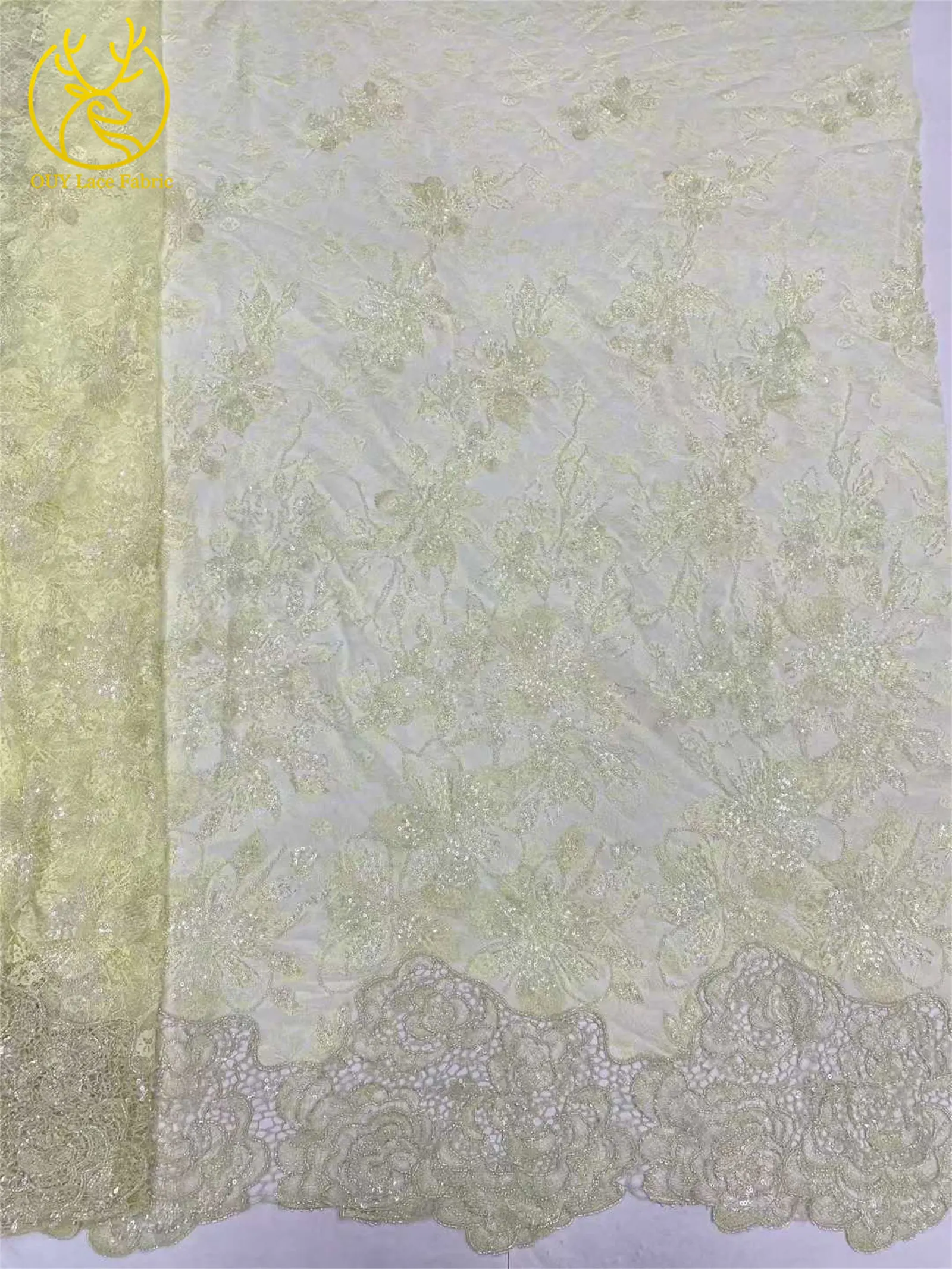 Afrikanischer nigerianischer Brautkleidstoff mit Perlen und Spitze 2026 – Hochwertige Pailletten-Stickerei auf französischem Tüllnetz für Hochzeitskleider zum Nähen, 5Y – Detail 16