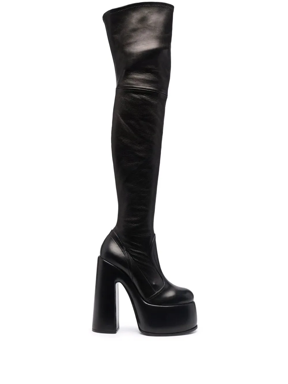 Punk Style Super High Heel Knee Boots Sexy Fish Mouth Square Heel Waterproof Table Knight Boots Large Size Women's Boots 35&43