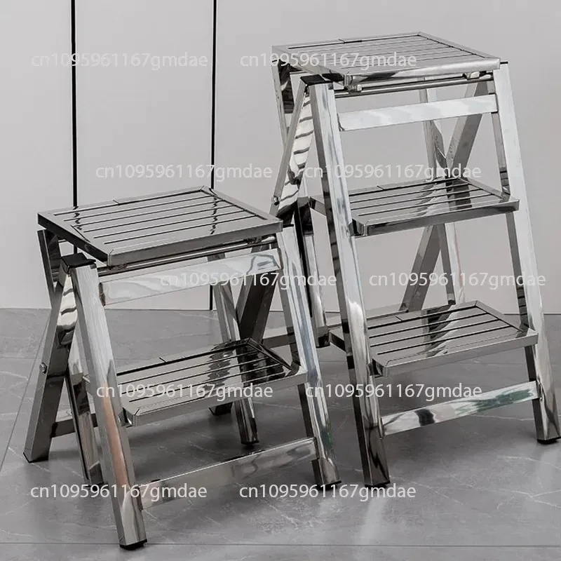 Stainless steel folding ladder household thickened herringbone ladder stool climbing staircase engineering industrial three
