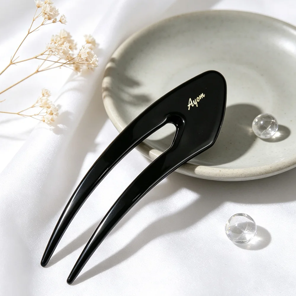 14cm U‑Shaped Hair Prong Retro Black Hair Barrette Letter Hair Ornament Hand‑craft Vintage Hairstyle Hairpin Headgear Headwear