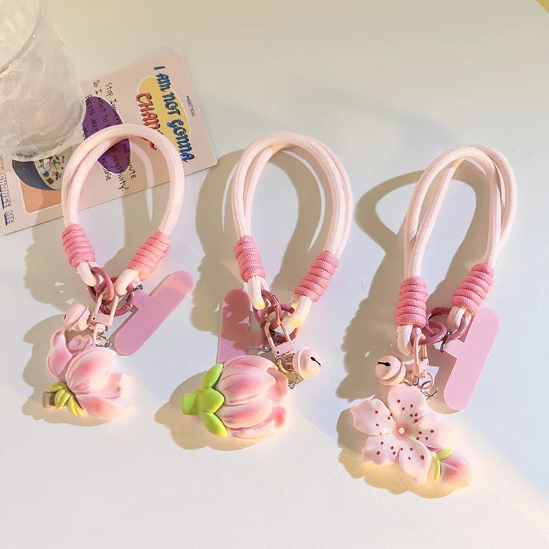 

Милый цветочный ремешок для телефона, подвесное украшение, можно носить, твист-веревка, стильный кулон с защитой от потери, прочный короткий ремешок на запястье