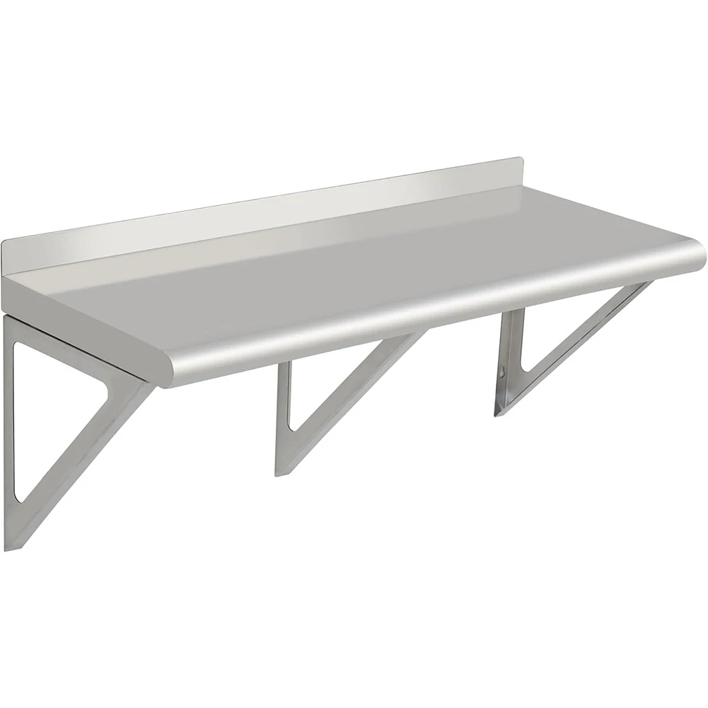 

Stainless Steel Wall Shelf Commercial Wall-Mounted Shelving Appliance & Equipment Metal Shelving With a Backsplash and Two Brack