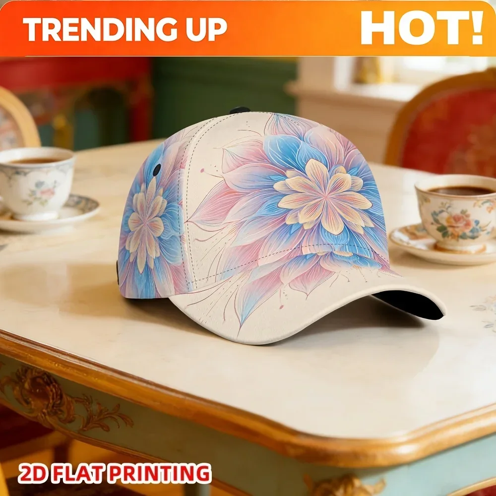 Custom 1pc Of A 2D Flat-Printed Pastel Floral Mandala Design Baseball Cap - A Distinctive Street Style Accessory, Featuring An A